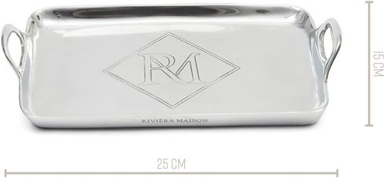Riviera Maison Dienblad vierkant - RM Monogram Mini Tray - Zilver - 25x15  cm | bol.com