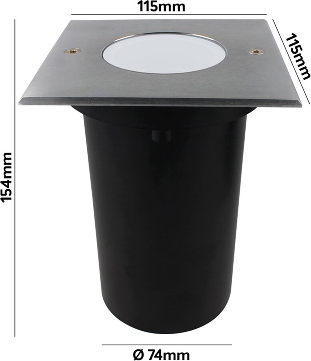 YPHIX Grondspot LED voor buiten (IP67) Alexis GU10 RVS Vierkant Melkwit