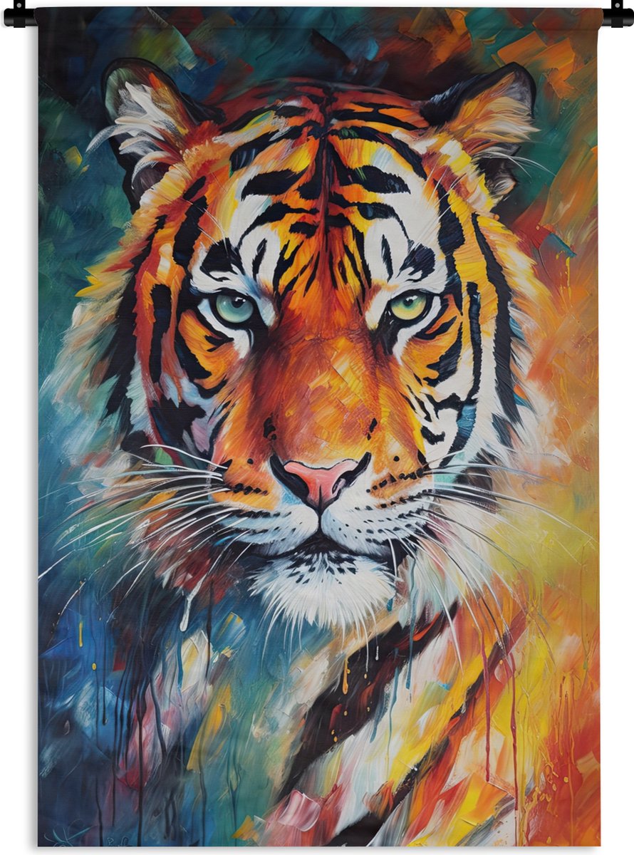 Wandkleed - Wanddoek - Tijger - Dieren - Olieverf - Kunst - 120x180 cm - Wandtapijt