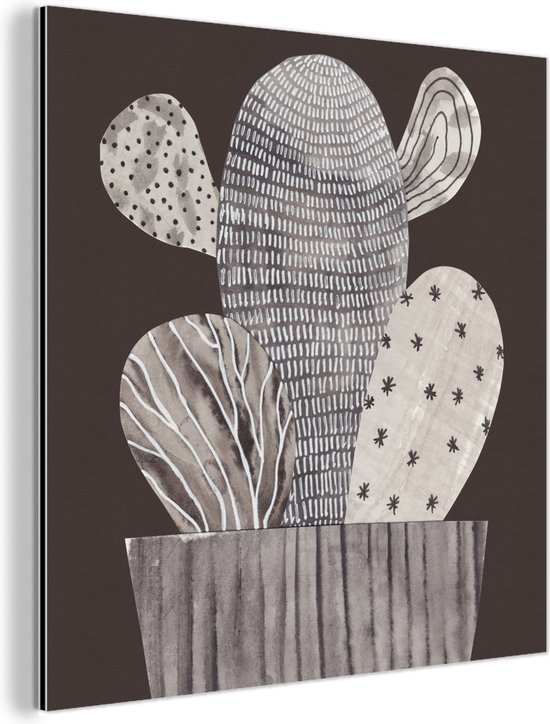 Wanddecoratie Metaal - Aluminium Schilderij Industrieel - Cactus - Plant - Stippen - Strepen - 20x20 cm - Dibond - Foto op aluminium - Industriële muurdecoratie - Voor de woonkamer/slaapkamer