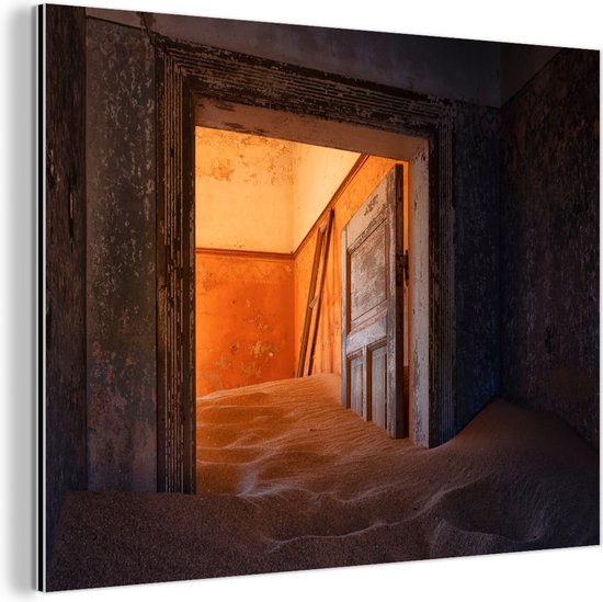 Décoration murale Métal - Peinture Aluminium Industriel - Porte - Sable - Maison - Architecture - 80x60 cm - Dibond - Photo sur aluminium - Décoration murale industrielle - Pour le salon/chambre