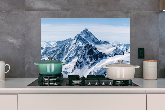 Spatscherm keuken 80x55 cm - Kookplaat achterwand Bergen - Sneeuw - Winter - Natuur - Landschap - Muurbeschermer - Spatwand fornuis - Hoogwaardig aluminium