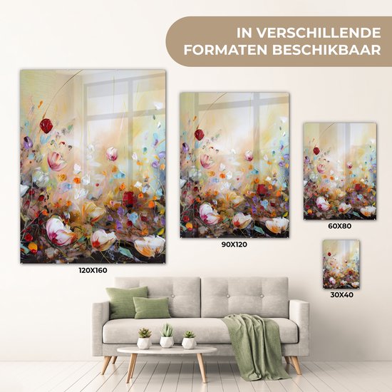 Peinture sur verre fleurs - Art - Nature - Peinture à l'huile - Photo sur verre - Décoration de chambre - Peintures sur verre - Tableaux de salon - 30x40 cm - Plaque de verre - Décoration murale - Décoration murale - Chambre