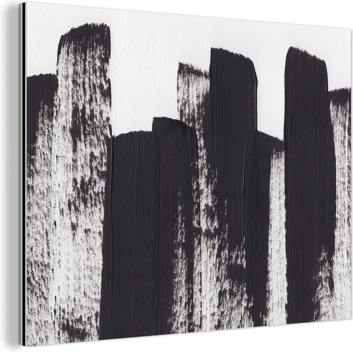 Wanddecoratie Metaal - Aluminium Schilderij Industrieel - Verf - Abstract - Zwart - Wit - 160x120 cm - Dibond - Foto op aluminium - Industriële muurdecoratie - Voor de woonkamer/slaapkamer