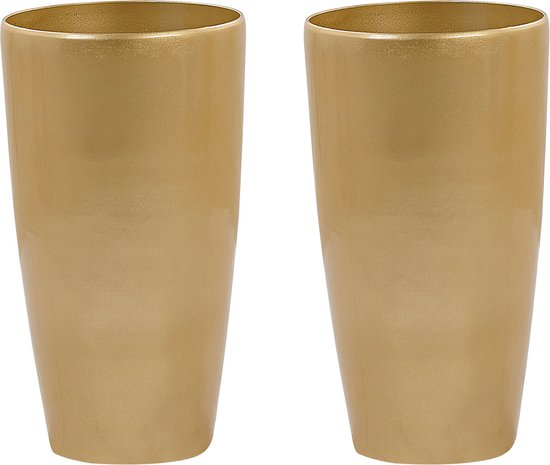 TSERIA - Bloempot set van 2 - Goud - 32 cm - Stenenmix