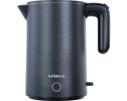 Selotus Elektrische Waterkoker - 1L - 1300W Extra zuinig - Snel kook functie - heetwaterdispenser - RVS – retro – waterkokers - kerst - Zwart