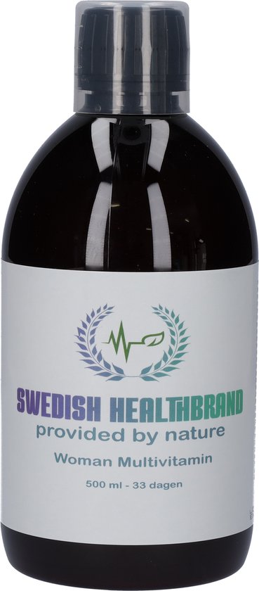 Swedish Healthbrand Woman Multivitamine vloeibare vitamine ( NON-GMO ) voor 33 dagen inclusief maatbeker voor inname, 147 actieve ingredienten, immuunbooster, glutenvrij, gistvrij, 500ml inhoud dagelijkse inname 15ml