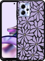 Cazy Hoesje Zwart geschikt voor Motorola Moto G13 4G Abstracte Paarse Bloemen