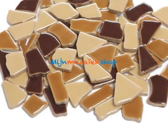 Mozaïek puzzelsteentjes keramiek - mix bruin; 500 gram