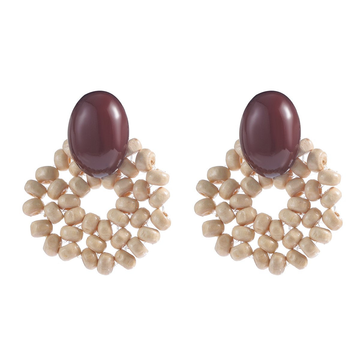 Fliex - oorbellen - hout - kralen - bruin - beige