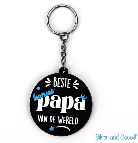 SilverAndCoco® - Bonus Papa Vaderdag Verjaardag Cadeau Kind / 2D Sleutelhanger Auto Huis / Key Chain / Sleutel Ring Sleutels - Vader / Dad / Beste Bonus Papa
