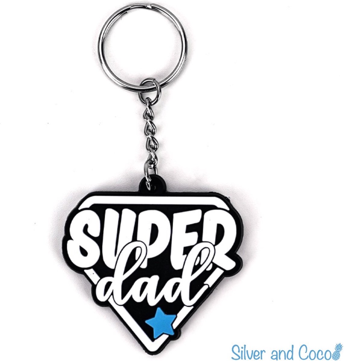 SilverAndCoco® - Vaderdag Verjaardag Cadeau Kind / 2D Sleutelhanger Auto Huis / Sinterklaas Schoen Cadeau Key Chain / Sleutel Ring Sleutels - Vader / Papa / Super Dad