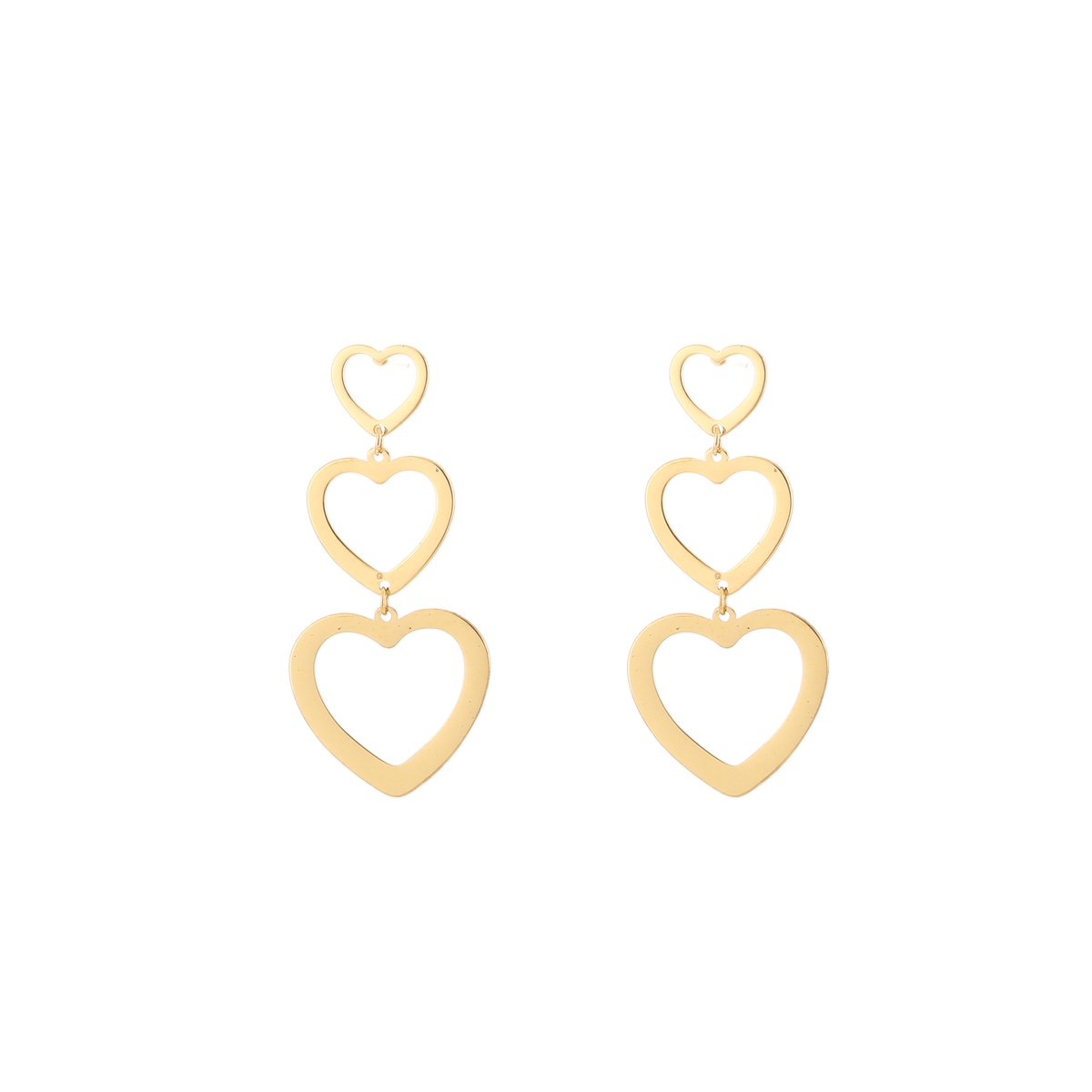 Triple hart oorbellen goud