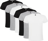 6 Pack Roly Atomic Basic T-Shirt 100% katoen, single jersey, 150 gsm Ronde hals wit / grijs / zwart Maat S