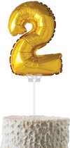 Cijferballon op stokje Cadebo - Taart ballon - 40cm - Cijfer 2 - Goud - Gratis Verzonden