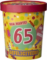 Snoeppot - 65 jaar - Candy Bucket - Gevuld met Snoep en Drop