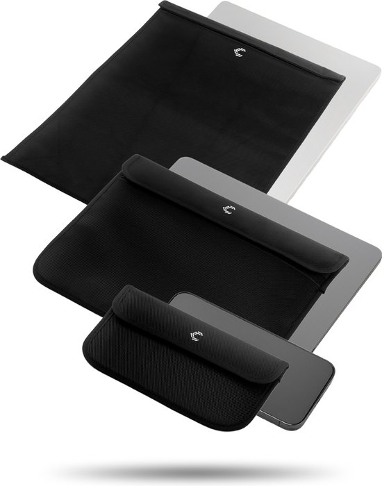 Comsecure - Housse de blocage de signal - Ordinateur portable - Tablette - Téléphone et clé de voiture - Ensemble tout-en-un - Antivol - Faraday - Entrée sans clé - Tissu à double blocage de signal