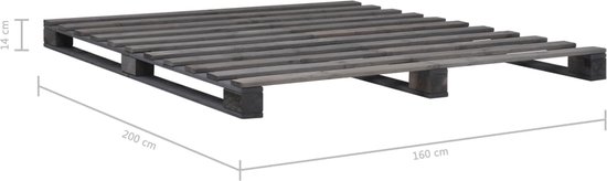 vidaXL - Bedframe - pallet - massief - grenenhout - grijs - 160x200 - cm