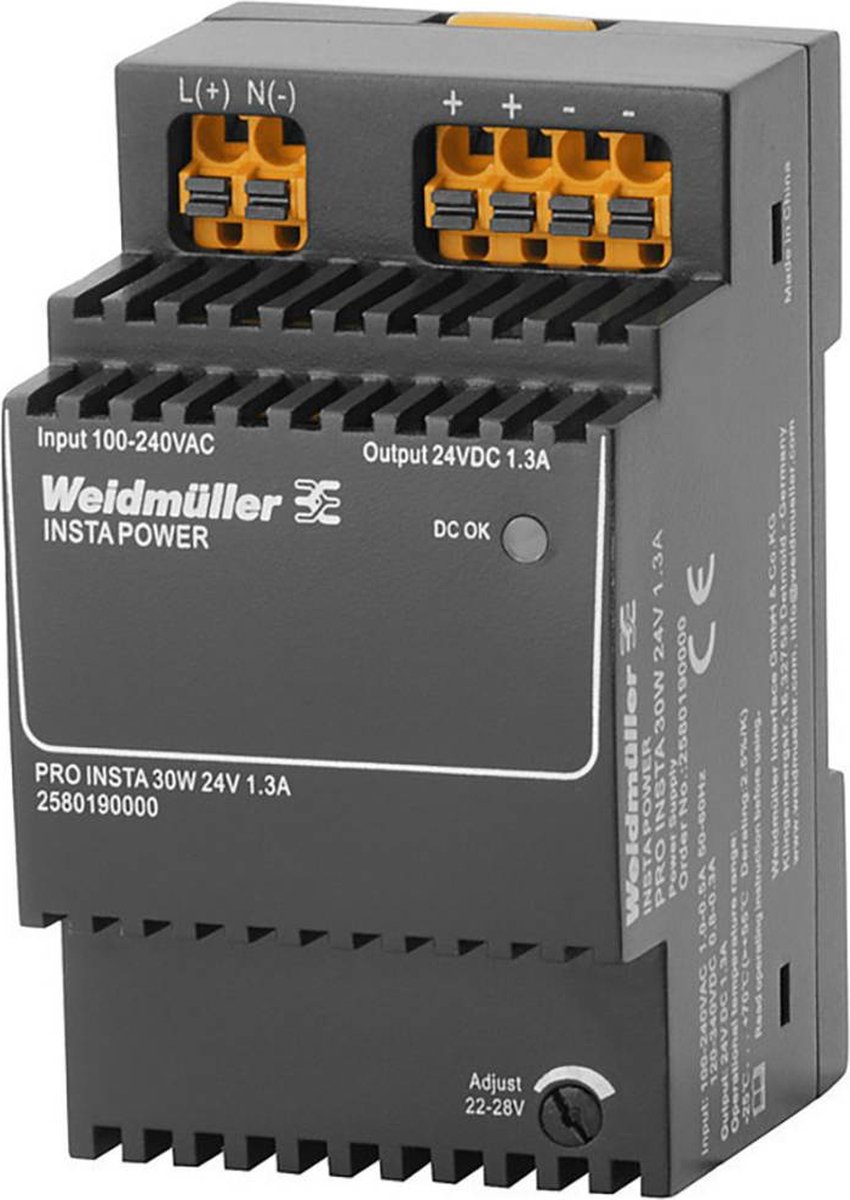 Weidmüller PRO INSTA 30W 24V 1.3A Schakelnetvoeding 24 V/DC 1.3 A 30 W Inhoud: 1 stuk(s)