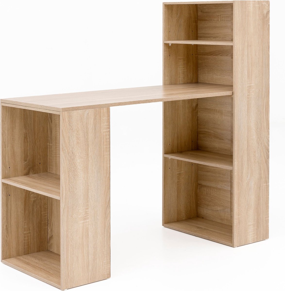 Houten Bureau met Plank - Sonoma - Modern Design met Opbergvakken - 120x120x53cm