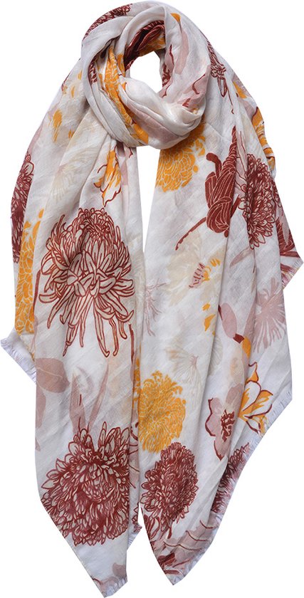 Juleeze Sjaal Dames Print 90x180 cm Rood Geel Bloemen Shawl Dames