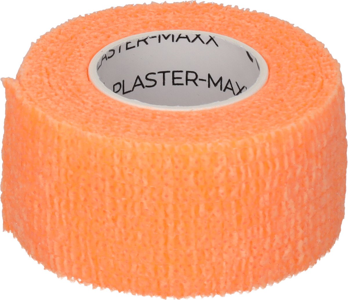 Goedkoopste Plastermaxx de hypoallergene elastische pleister ( oranje ) die werkt zonder lijm. Waterbestendig, rekbaar, anti allergisch, latex vrij, absorbeert bloed, afscheurbaar ( geen schaar nodig ) lengte 450cm x breedte 2,8cm, handig voor thuis of op reis