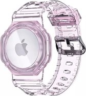 Armband geschikt voor Apple Airtag transparant roze met gesp