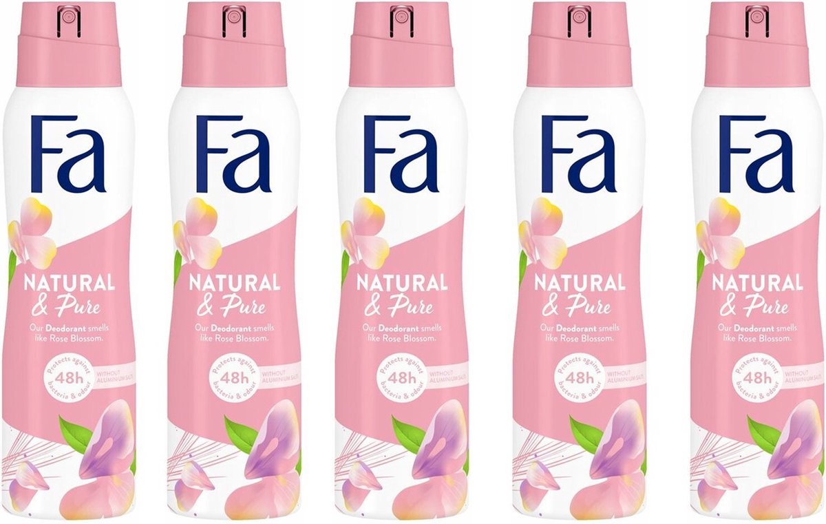 FA Deospray Natural & Pure Rose Blossom - 150 ml - Multipak 5 stuks - Fa