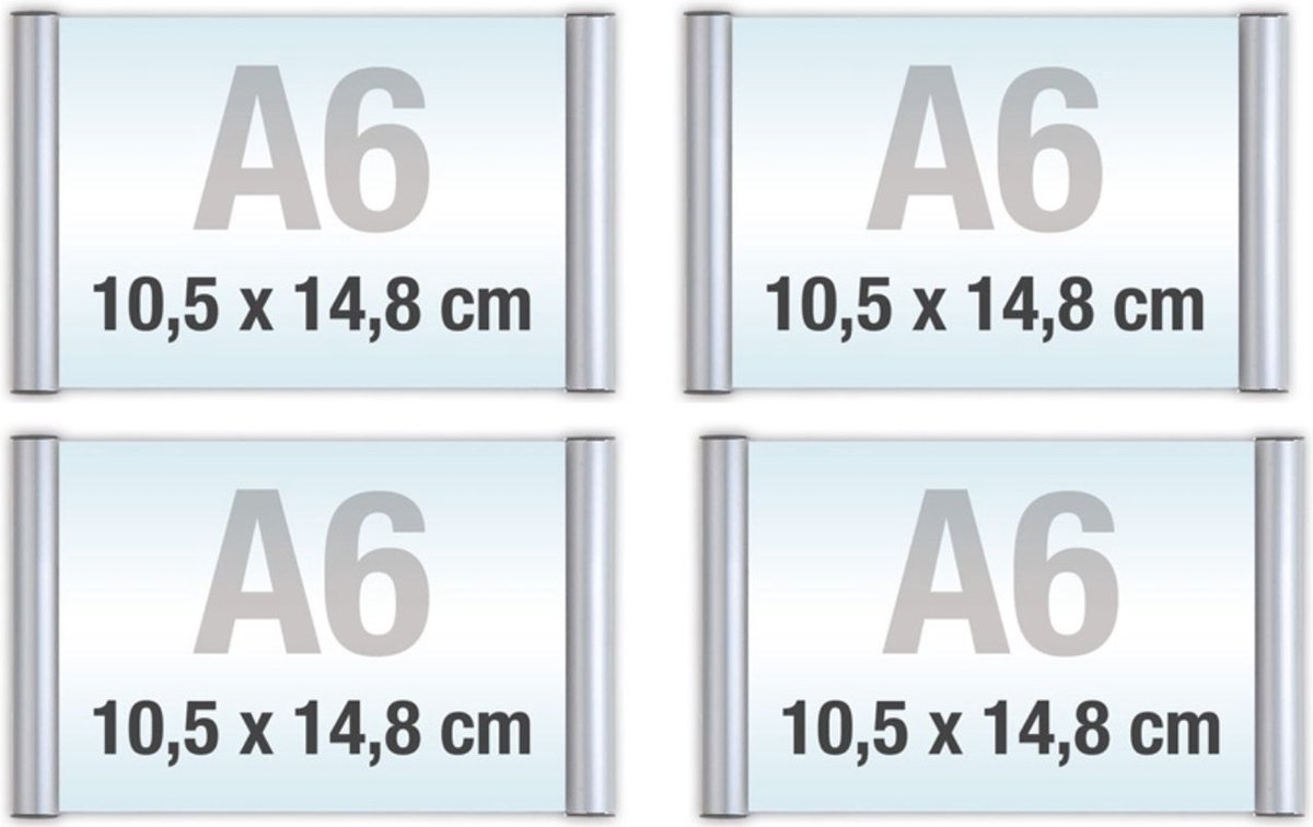 4 pack A6/Bewegwijzeringsborden met Klikprofiel /formaat 10,5x 14,8cm/wegwijs bordjes/aluminium deurbordjes/naambordje kantoor/route bordje/aanwijs bordje/zelfklevend/verwijs bord/ informatie bord.