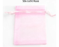 Luxe Kleine Organza Stof Zakjes - Kadozakjes / Kadotasjes - Cadeauverpakking Kado Zakjes Tasjes - Cadeautasje Feestzakjes - Sieraden / Cadeau Gift Bag - Uitdeelzakjes Set Van 50 Stuks - Inpakzakjes Snoepzakjes - 7x9 Centimeter - Licht Roze