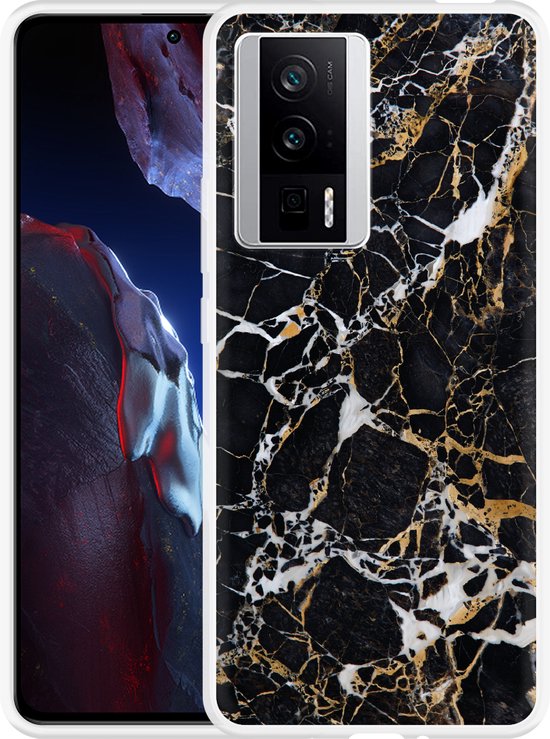 Étui Cazy adapté au Poco F5 Pro Zwart Goud Marble
