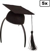 5x Afstudeerhoedje mini op hoofdband - geslaagd afgestudeerd slagen school diadeem hoofddeksel diploma master