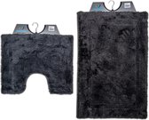 Wicotex - Badmat set met Toiletmat - WC mat met uitsparing Antraciet uni - Antislip onderkant