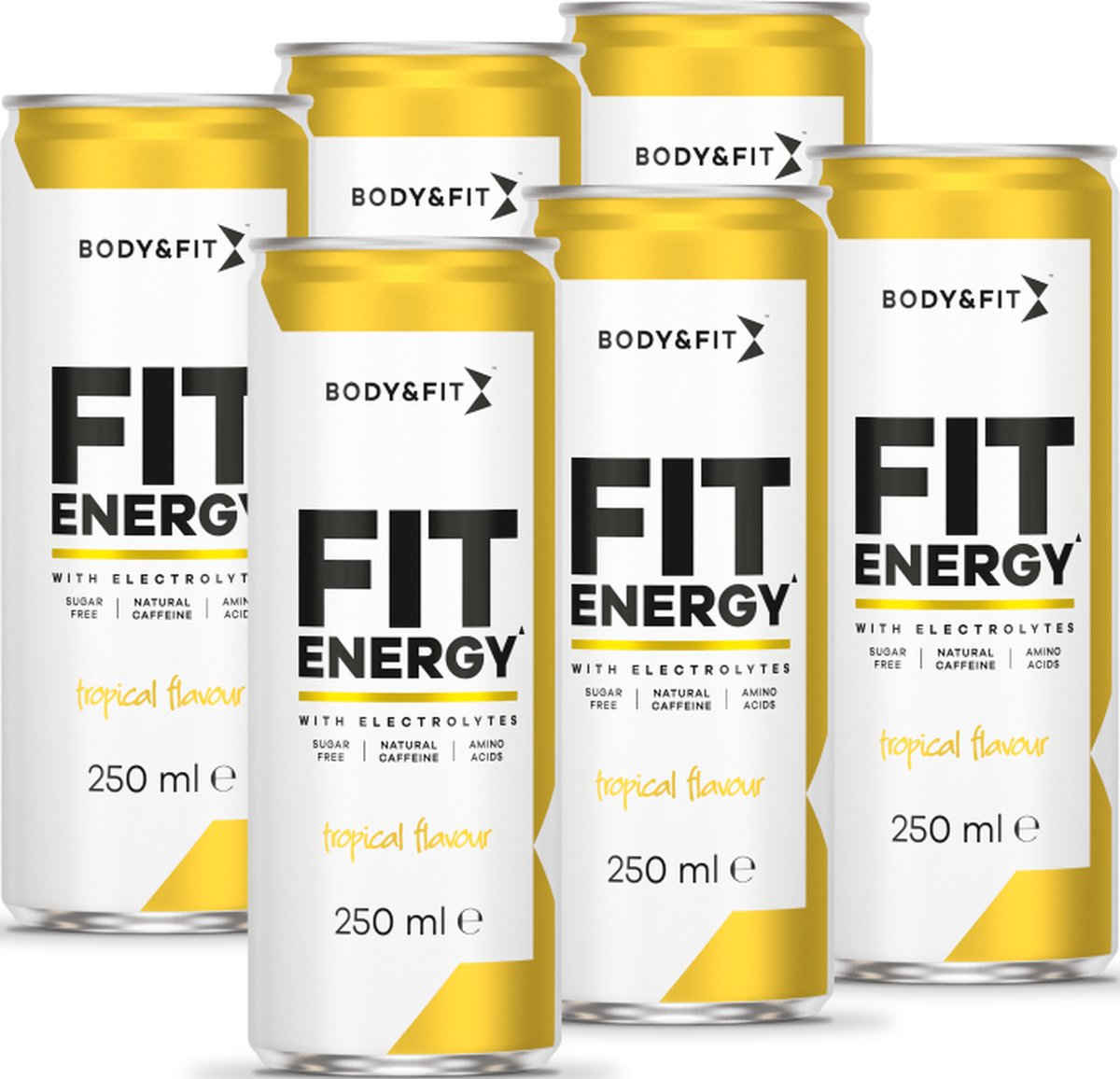 Goedkoopste Body & Fit FIT Energy Drink - Tropical - 6 Blikjes - Hypotone Sportdrank met Elektrolyten en BCAA - 1500 ml