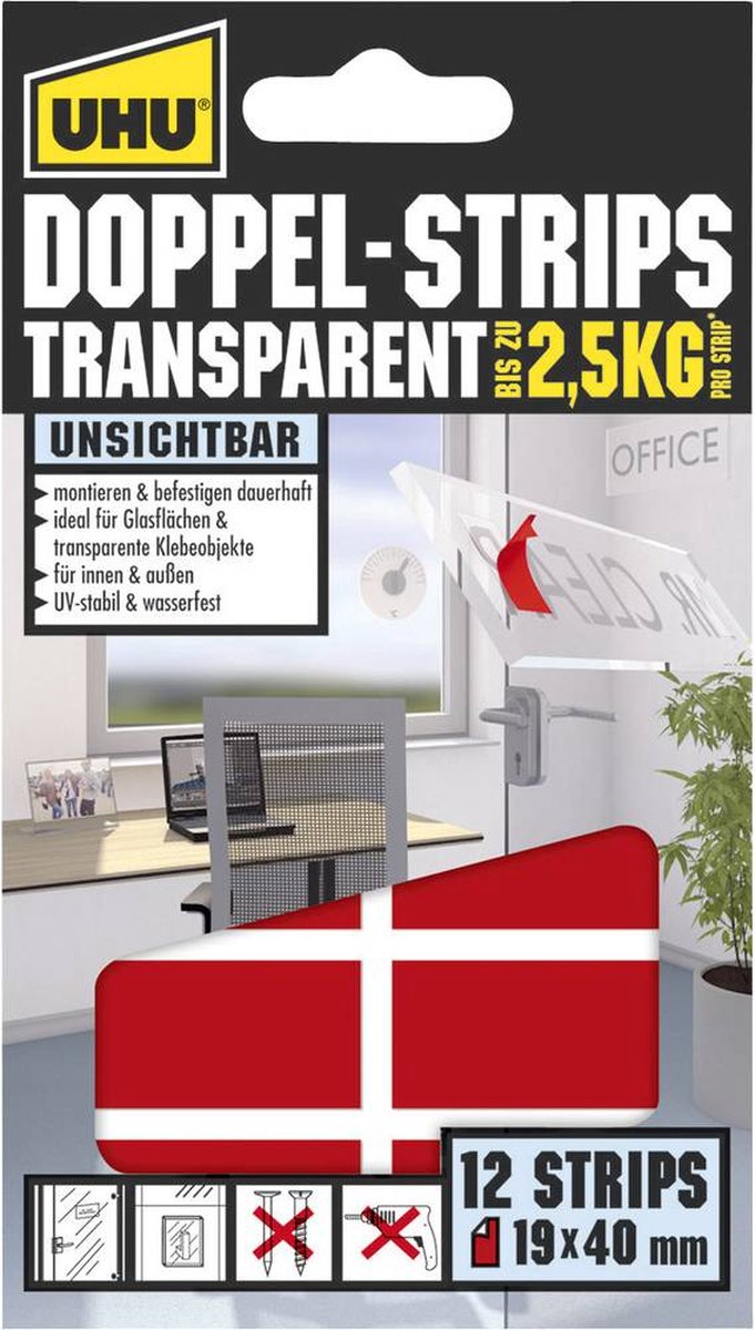 UHU 45515 45515 Dubbelzijdige zelfklevende strips UHU Transparant (l x b) 40 mm x 19 mm 12 stuk(s)