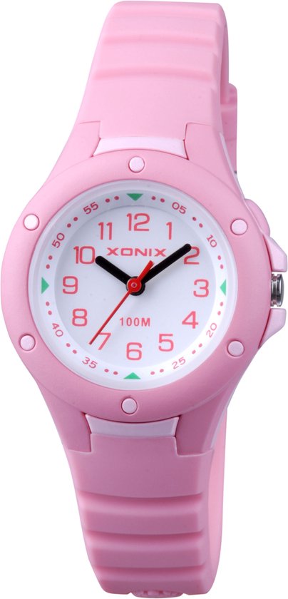 Xonix ABD-002 - Horloge - Analoog - Kinderen - Unisex - Siliconen band - ABS - Cijfers - Waterdicht - 10 ATM - Roze