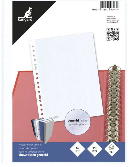 Kangaro showtas A5 17rings PP nerf 80 micron 10 stuks K