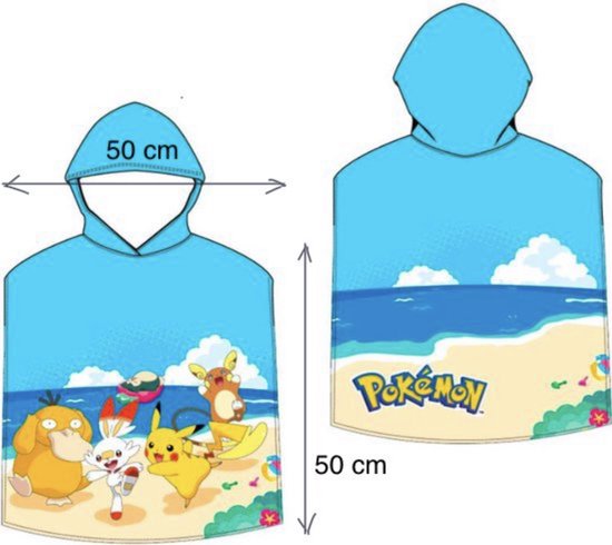Poncho de bain Pokemon - Poncho - Séchage rapide - 50x100 cm (déplié) - Taille unique (environ 2-5 ans)