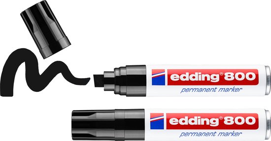 edding 800 Marqueur permanent - noir - 2 stylos - pointe biseautée 4-12 mm - pour des marquages larges - sèche vite, résiste à l'eau et aux frottements - pour carton, plastique, bois, métal, verre
