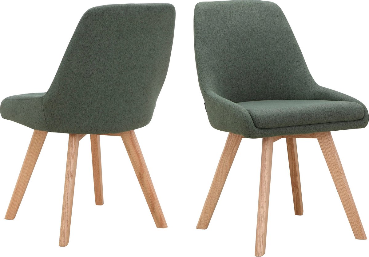 Notio Living Rudi-Gestoffeerde eetkamerstoelen set van 2 in Woollook groen Groente
