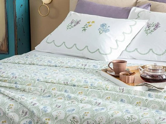 English Home Summer blanket - Bedsprei incl. 1 kussensloop en onderlaken - 150x220 cm - Groen