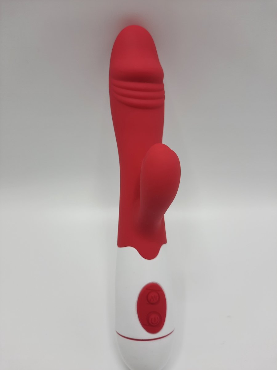 Goedkoopste Erodit® Tarzan dildo vibrator -Bunny Vibrator-Geribbelde eikel stimulatie clitoris- g-spot - Anaal vibrators voor mannen- vibrators voor vrouwen -Rood, 19,5 cm- excl batterij- Sex toys- Erotiek- Seksspeeltjes voor koppels