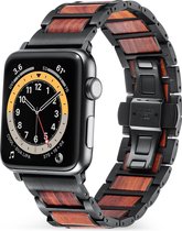 Bracelet Strap-it adapté à Apple Watch - bracelet acier/bois - noir/marron - Taille: 42 - 44 - 45mm