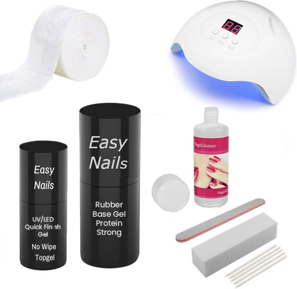 Easy Nails Rubber Base Gellak Starterspakket – Set voor Gelnagels – Protein-Strong – Rubber Base Gel – Inclusief Nagellamp (LED)