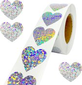 Fako Bijoux® - 500 Stickers Op Rol - 2.5cm - Hart / Hartjes Zilver Glitter - Beloningsstickers - Stickers Kinderen - Sluitsticker - Sluitzegel - 25mm - 500 Stuks