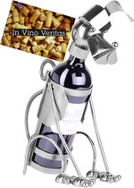 BRUBAKER Wijnflessenhouder hond flessenstandaard decoratief object metaal met wenskaart voor wijn cadeau