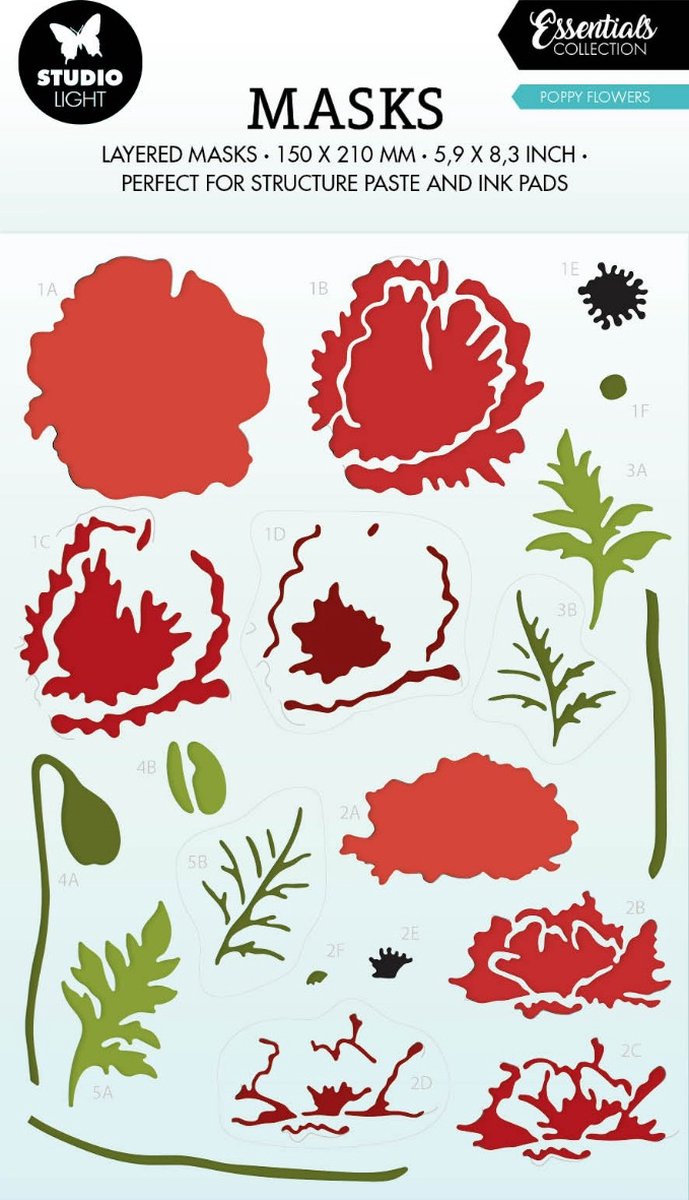 Mask stencil A5 Poppy flowers - essentials nr. 196