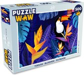 Puzzel Jungle - Toekan - Bloemen - Planten - Kinderen - Paars - Dieren - Legpuzzel - Puzzel 500 stukjes