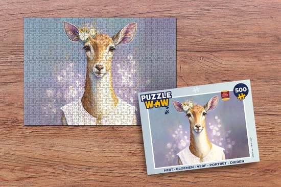 Puzzle Cerf - Fleurs - Peinture - Portrait - Animaux - Puzzle 500 pièces