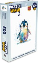 Puzzel Pinguïn - Regenboog - Waterverf - Dieren - Kinderen - Legpuzzel - Puzzel 500 stukjes